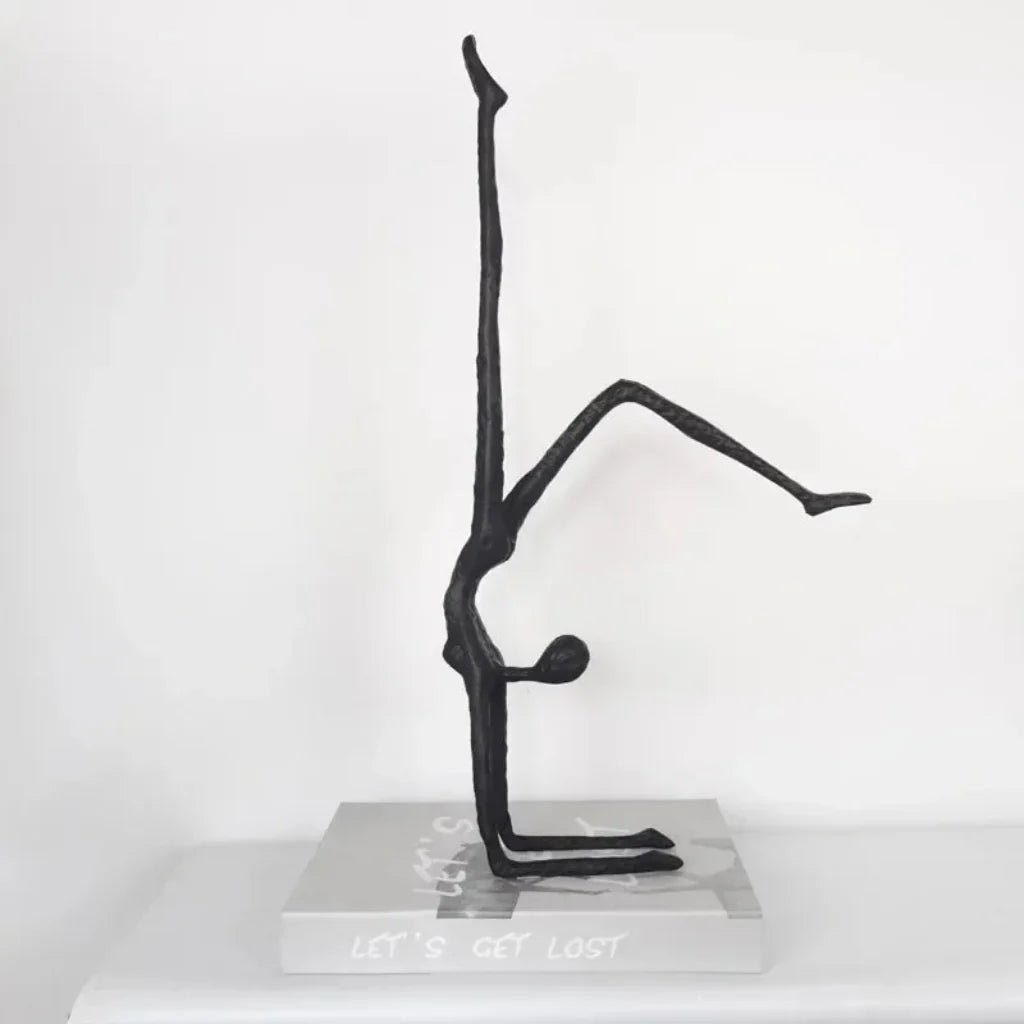 Handstand Human Matte Black Iron Figure Sculpture