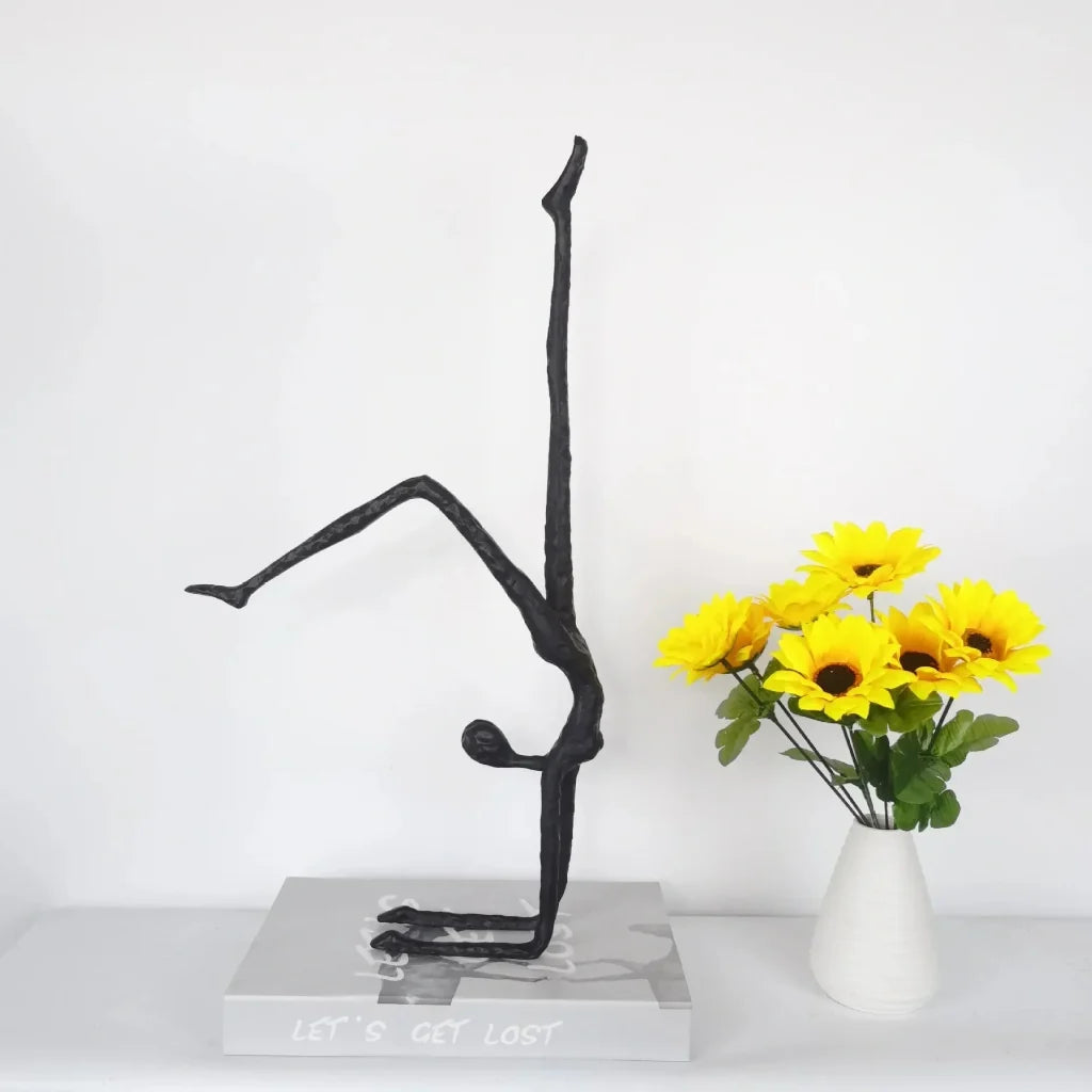 Handstand Human Matte Black Iron Figure Sculpture