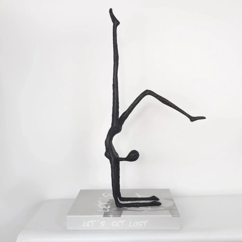 Handstand Human Matte Black Iron Figure Sculpture