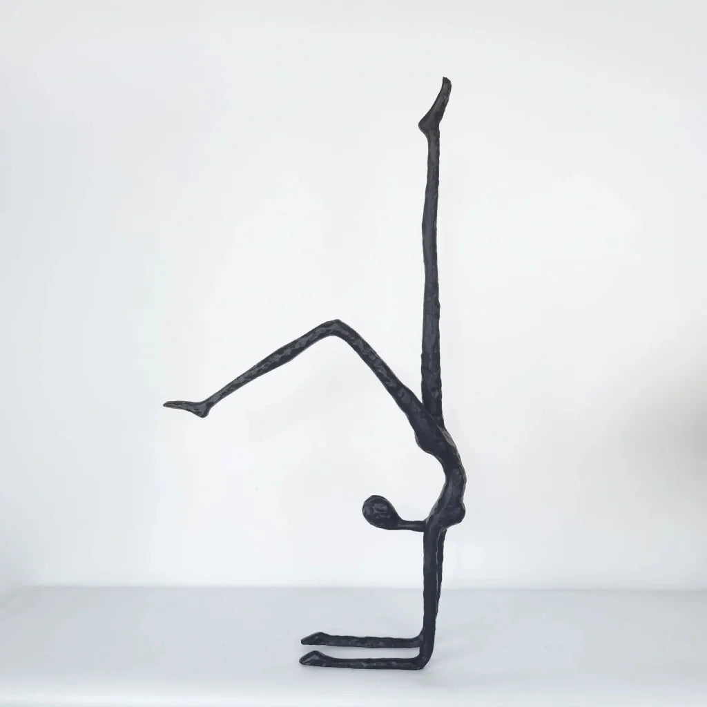 Handstand Human Matte Black Iron Figure Sculpture