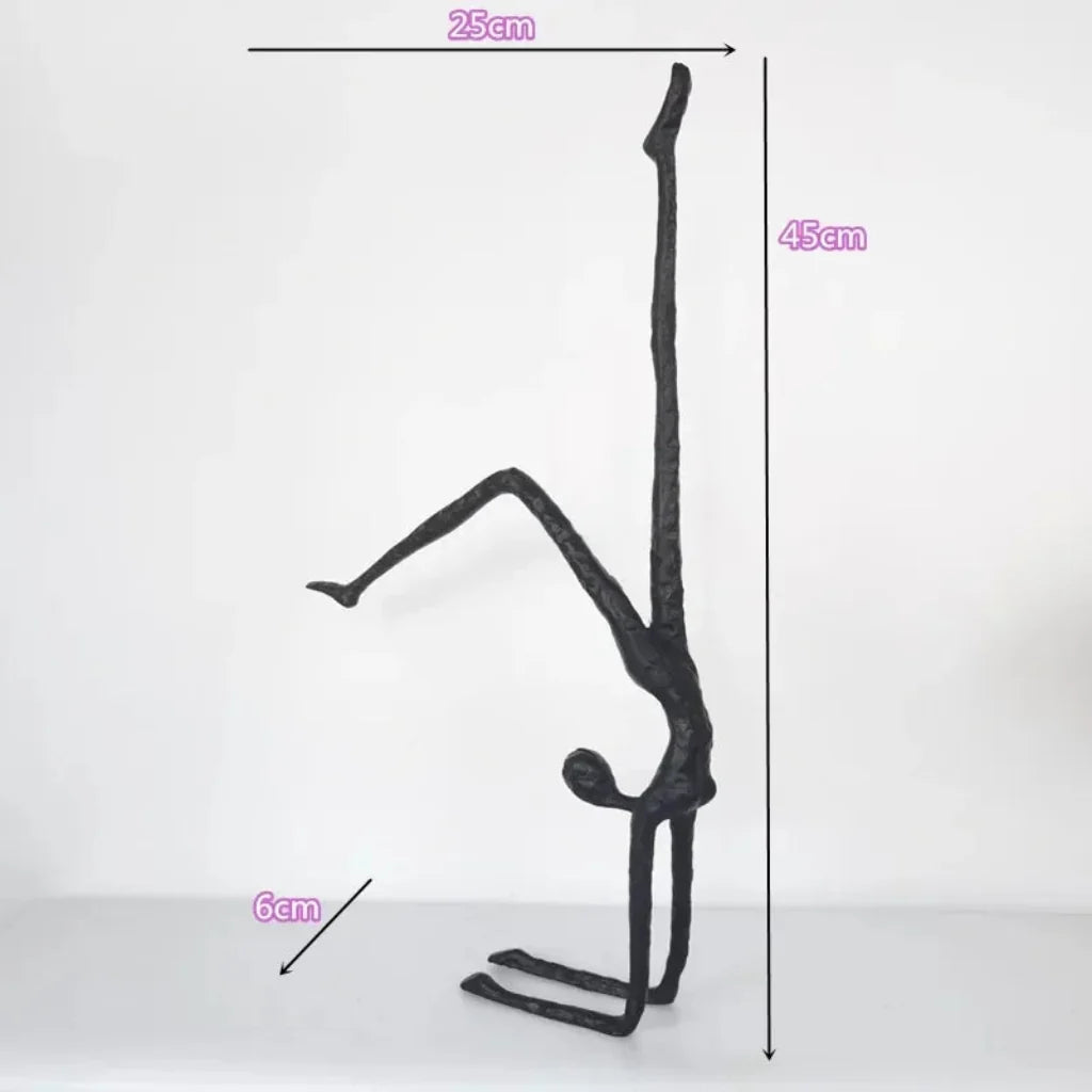Handstand Human Matte Black Iron Figure Sculpture