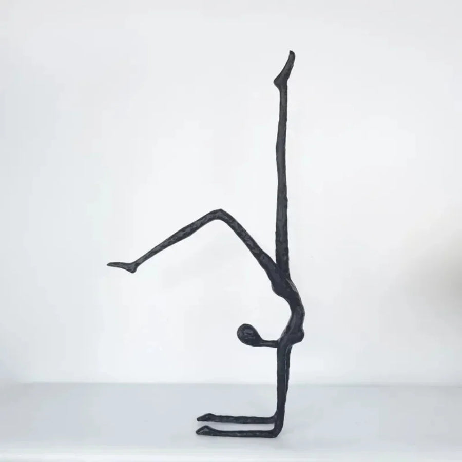 Handstand Human Matte Black Iron Figure Sculpture
