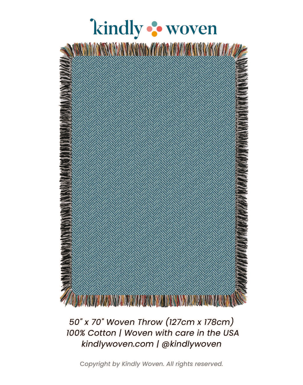 Henry Chambray Blue Herringbone Jacquard Woven Throw Blanket, Reversible Cotton Throw, Made in USA