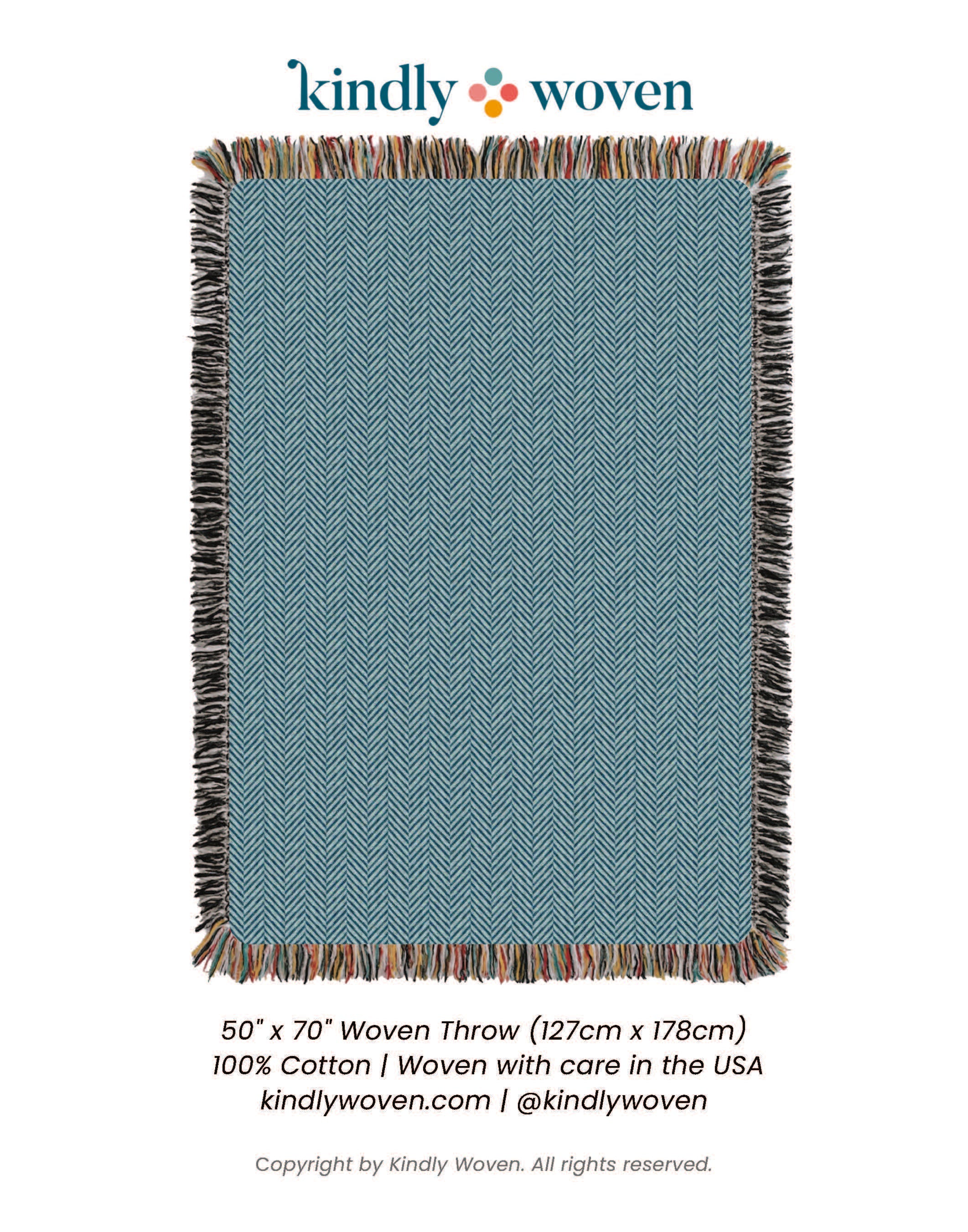Henry Chambray Blue Herringbone Jacquard Woven Throw Blanket, Reversible Cotton Throw, Made in USA