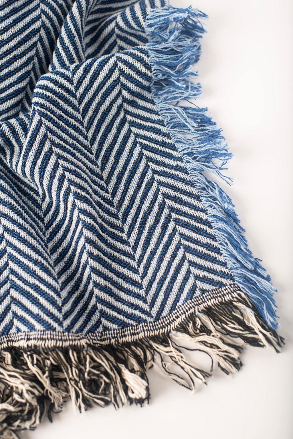 Henry Chambray Blue Herringbone Jacquard Woven Throw Blanket, Reversible Cotton Throw, Made in USA