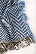 Henry Chambray Blue Herringbone Jacquard Woven Throw Blanket, Reversible Cotton Throw, Made in USA