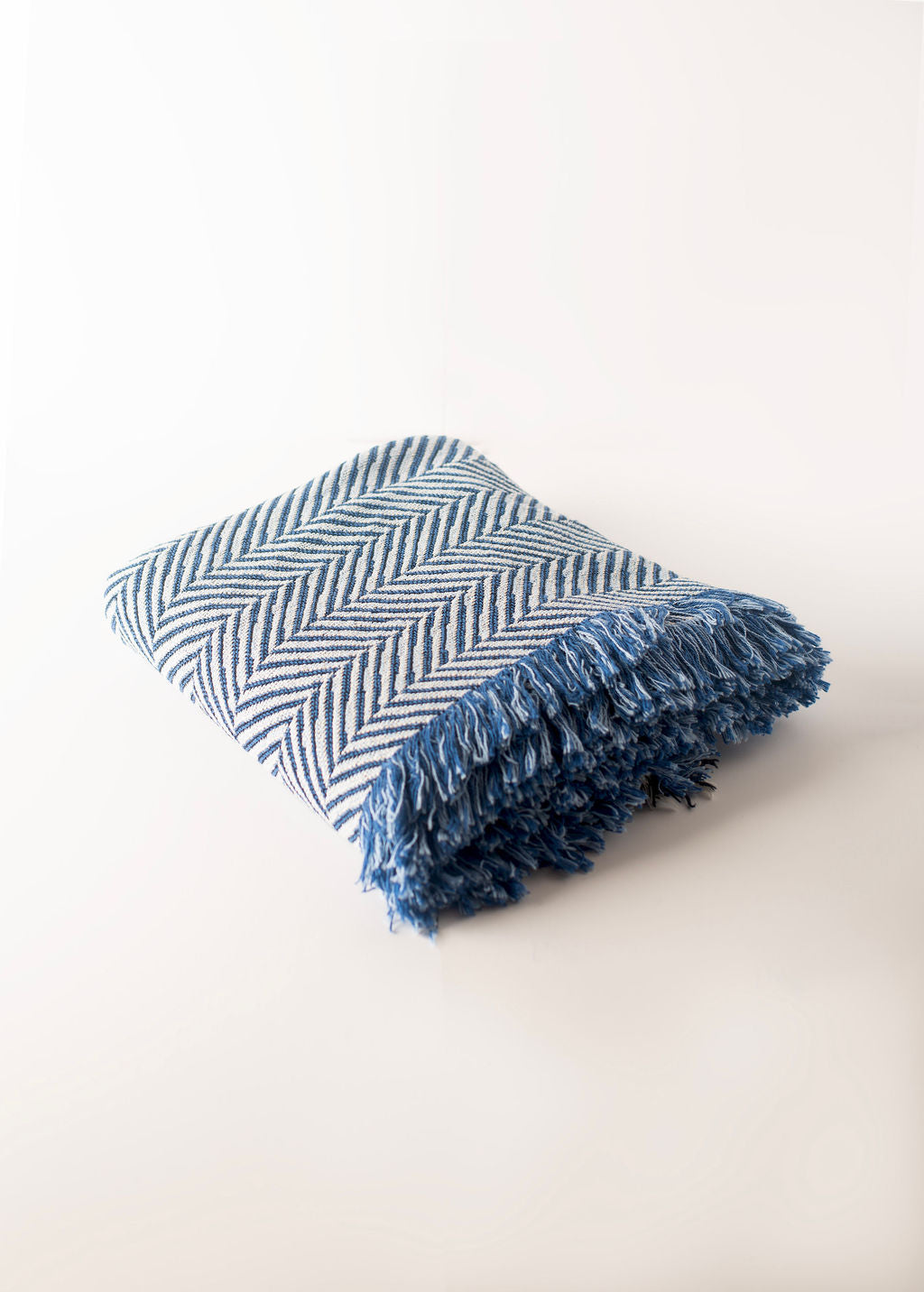 Henry Chambray Blue Herringbone Jacquard Woven Throw Blanket, Reversible Cotton Throw, Made in USA