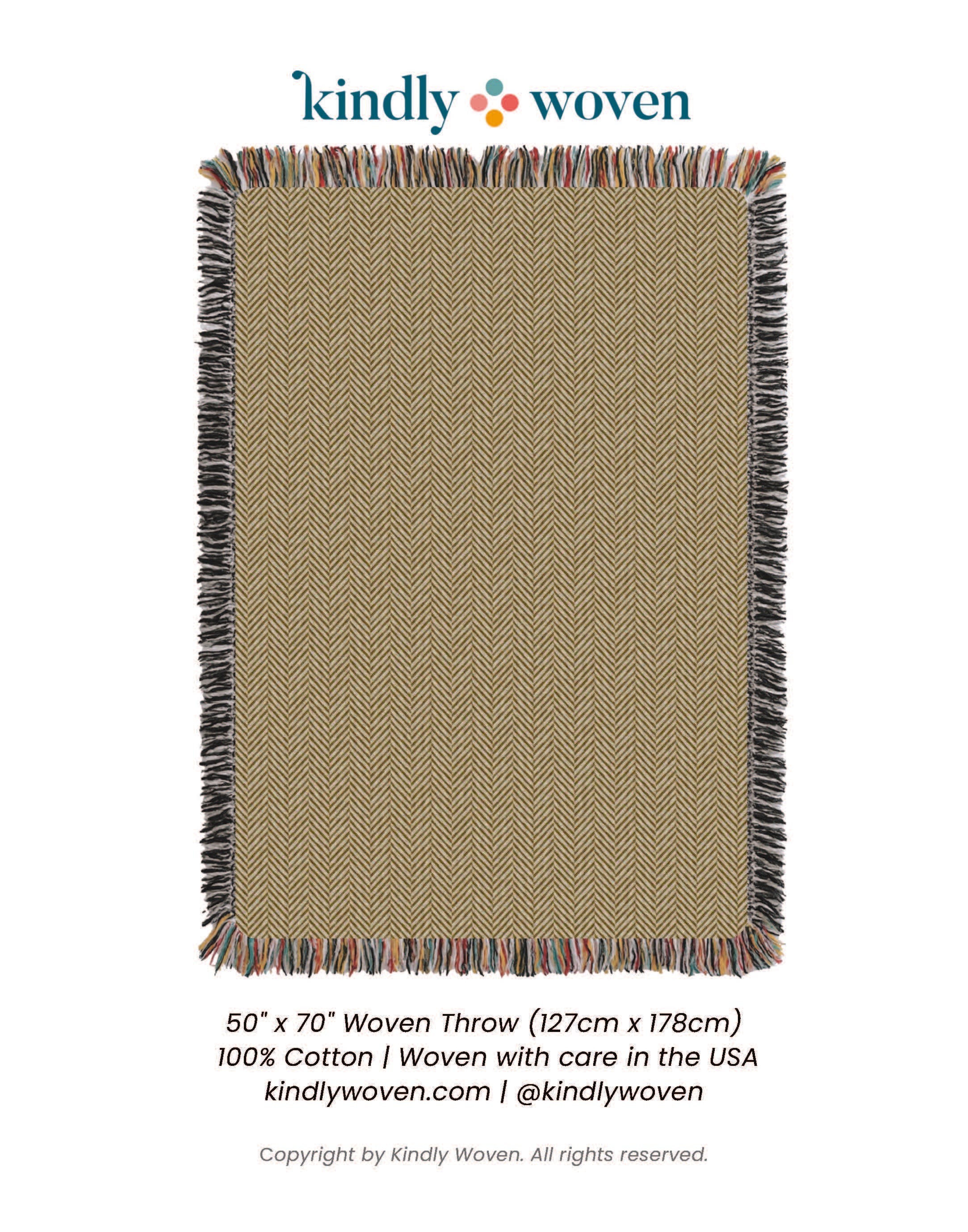 Henry Goldenrod Herringbone Jacquard Woven Throw Blanket, Reversible Cotton Throw, Made in USA