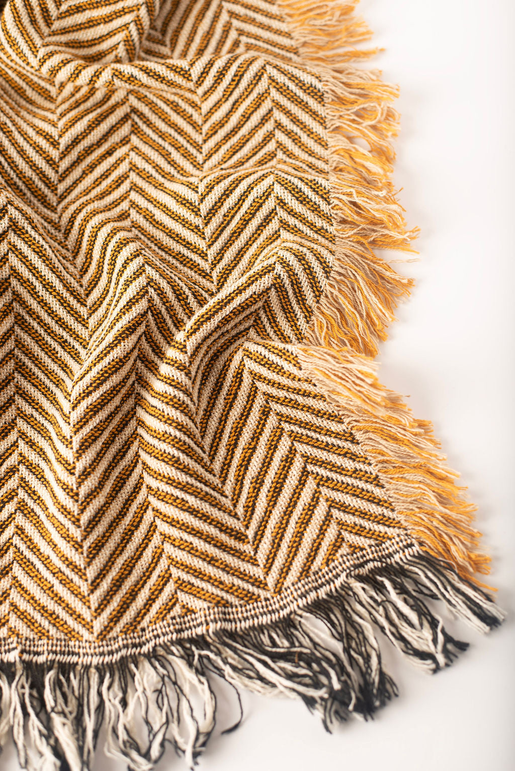 Henry Goldenrod Herringbone Jacquard Woven Throw Blanket, Reversible Cotton Throw, Made in USA