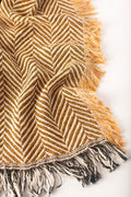 Henry Goldenrod Herringbone Jacquard Woven Throw Blanket, Reversible Cotton Throw, Made in USA