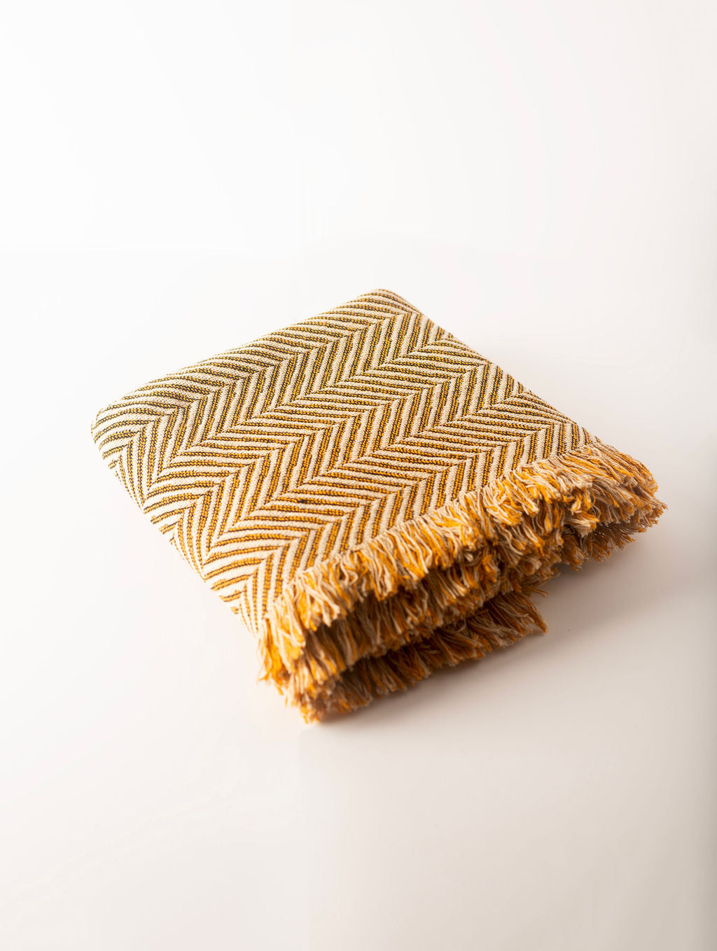 Henry Goldenrod Herringbone Jacquard Woven Throw Blanket, Reversible Cotton Throw, Made in USA