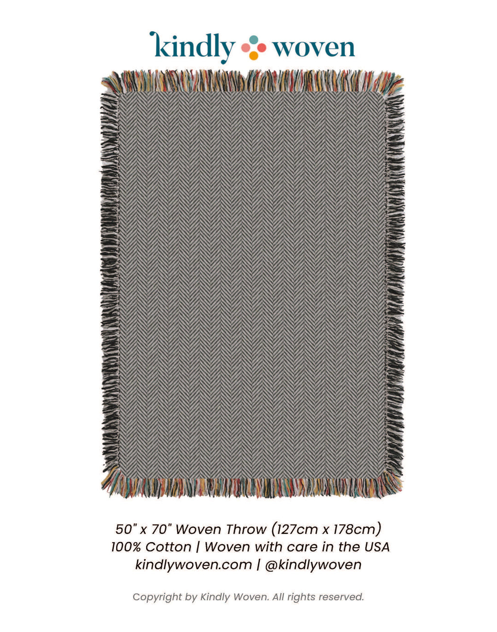 Henry Stone Neutral Herringbone Jacquard Woven Throw Blanket, Reversible Cotton Throw, Made in USA