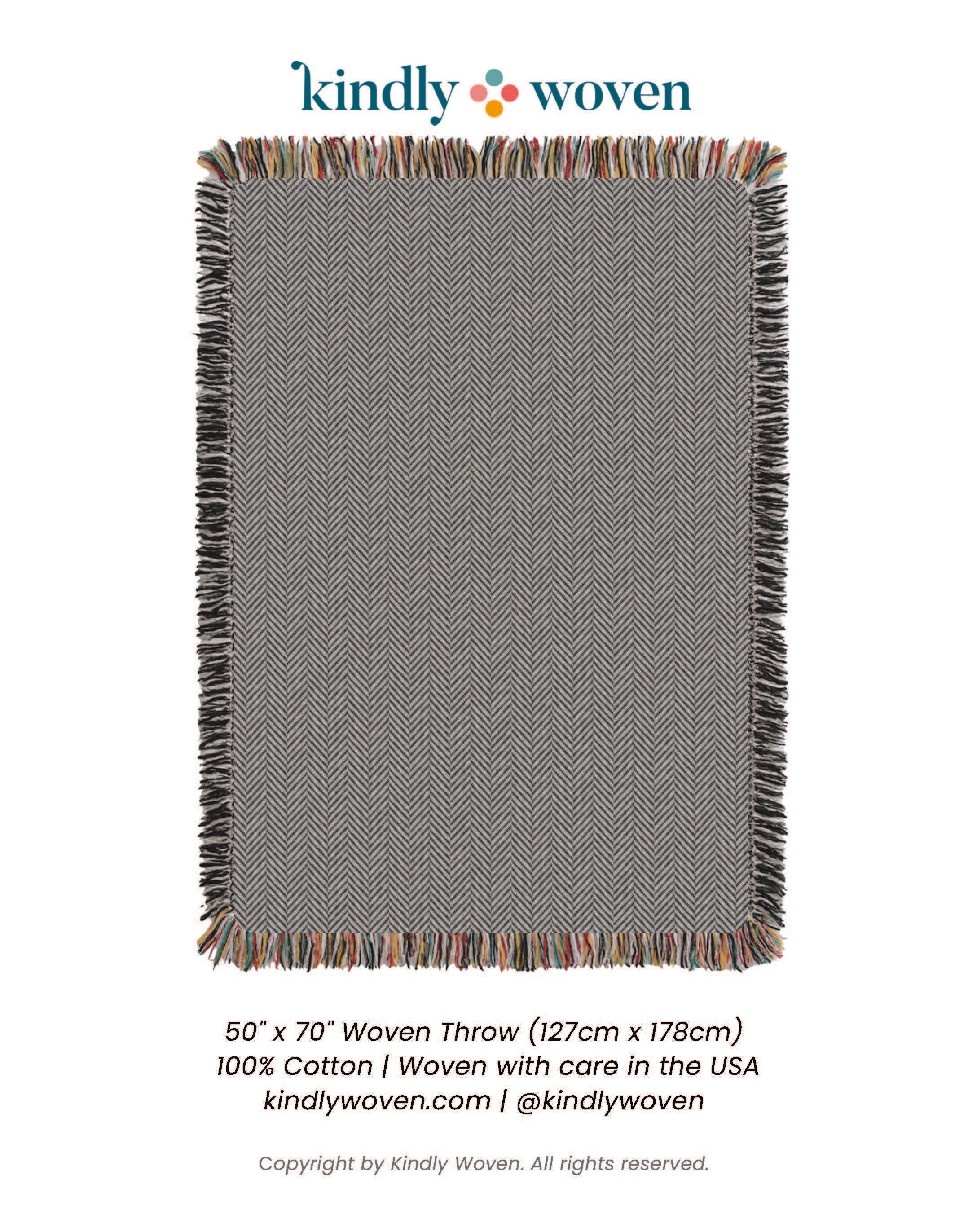 Henry Stone Neutral Herringbone Jacquard Woven Throw Blanket, Reversible Cotton Throw, Made in USA