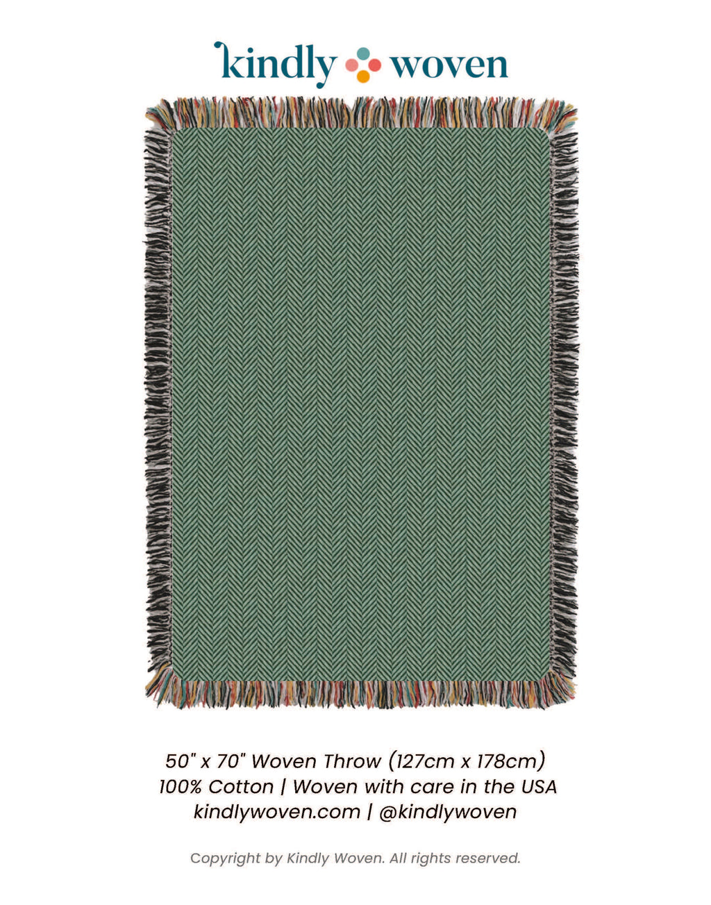 Henry Verbena Green Herringbone Jacquard Woven Throw Blanket, Reversible Cotton Throw, Made in USA