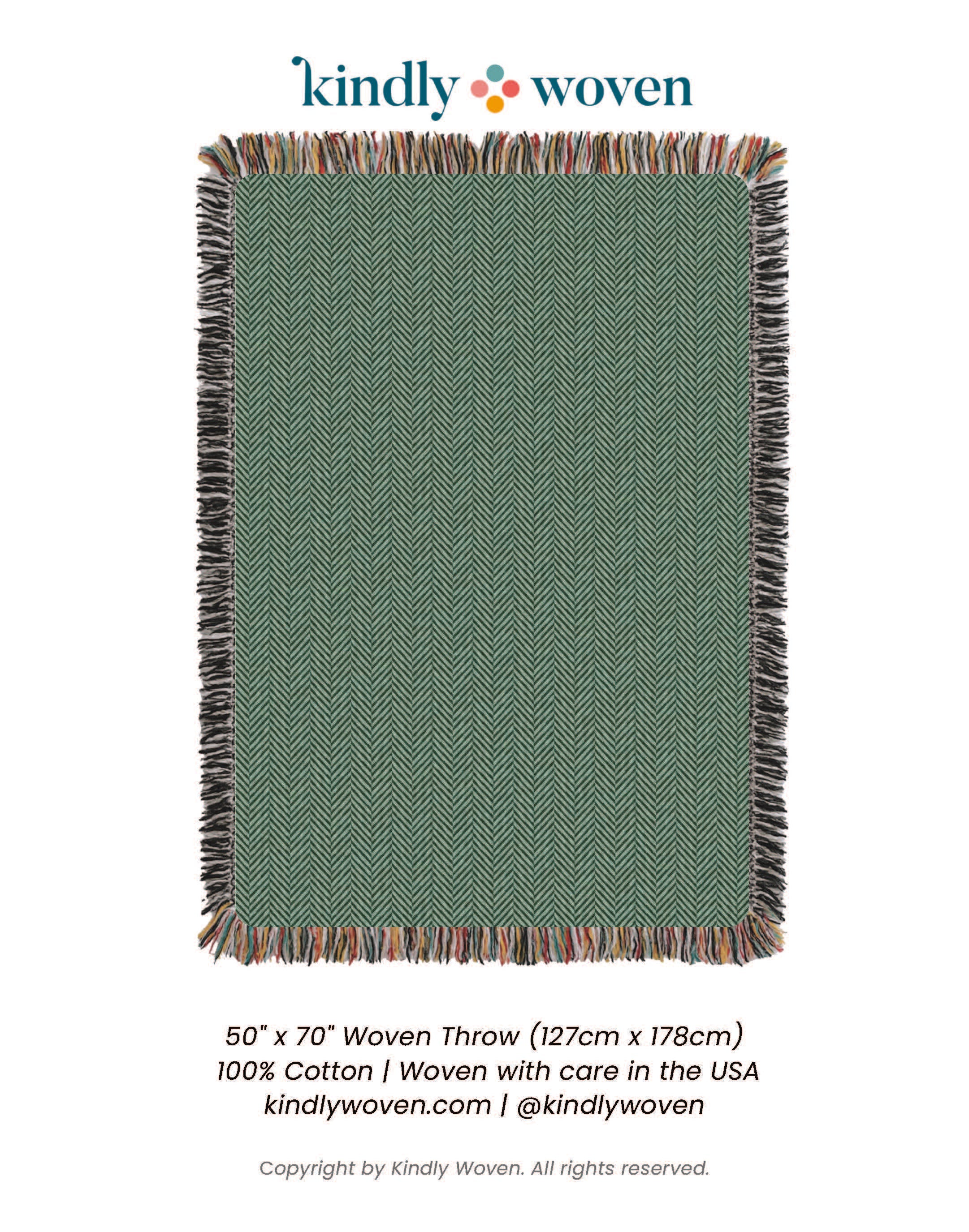 Henry Verbena Green Herringbone Jacquard Woven Throw Blanket, Reversible Cotton Throw, Made in USA