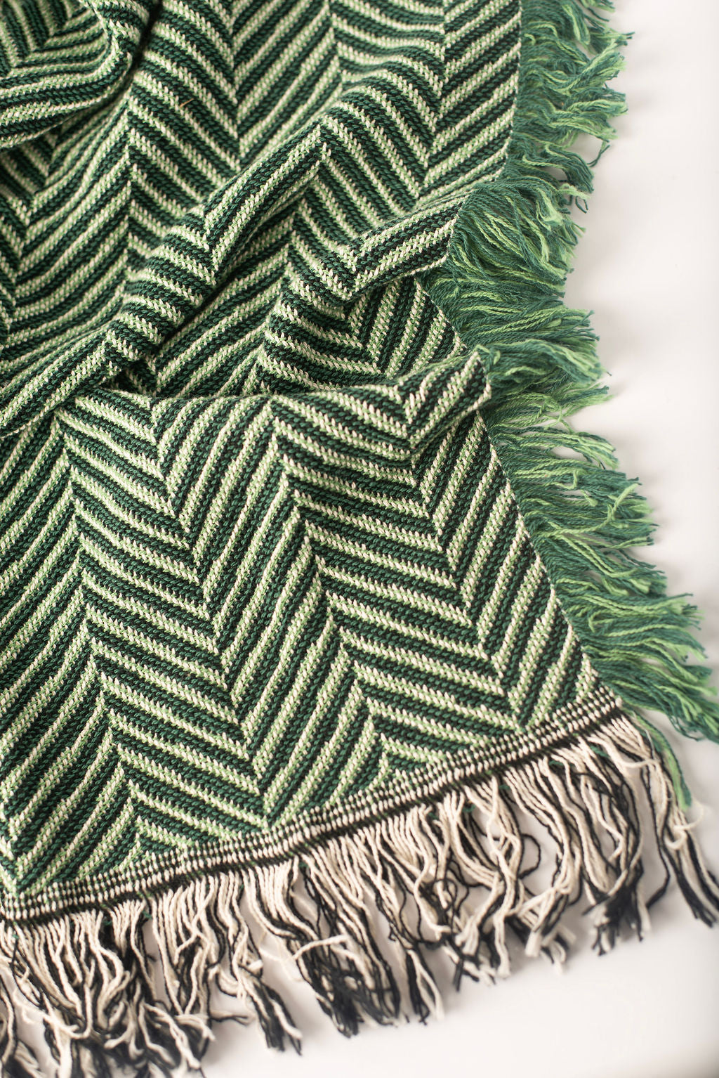 Henry Verbena Green Herringbone Jacquard Woven Throw Blanket, Reversible Cotton Throw, Made in USA