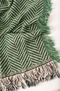 Henry Verbena Green Herringbone Jacquard Woven Throw Blanket, Reversible Cotton Throw, Made in USA