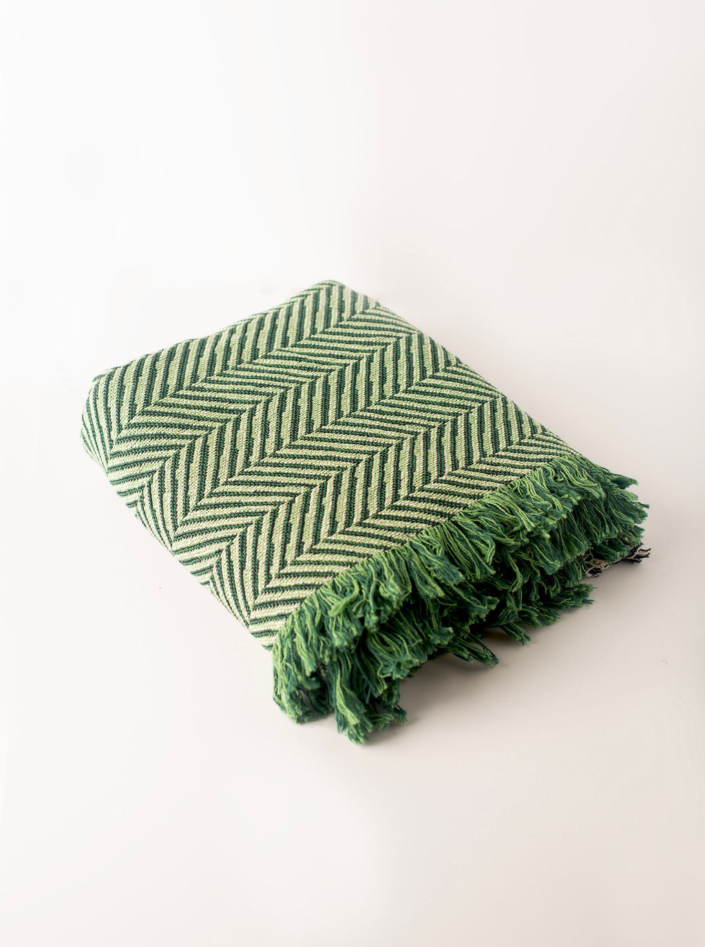 Henry Verbena Green Herringbone Jacquard Woven Throw Blanket, Reversible Cotton Throw, Made in USA