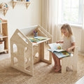 House-Shaped Kids Activity Table & Chair Set — Natural