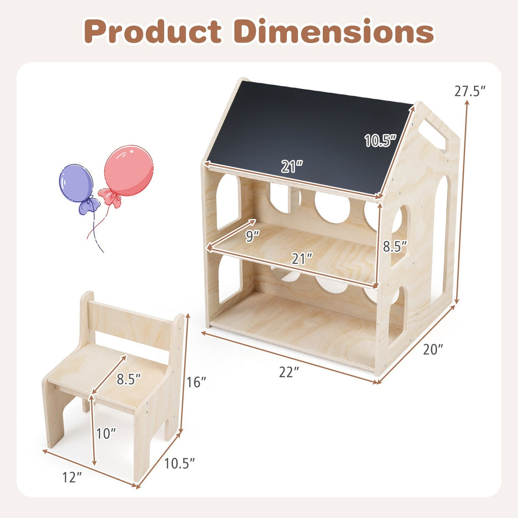 House-Shaped Kids Activity Table & Chair Set — Natural