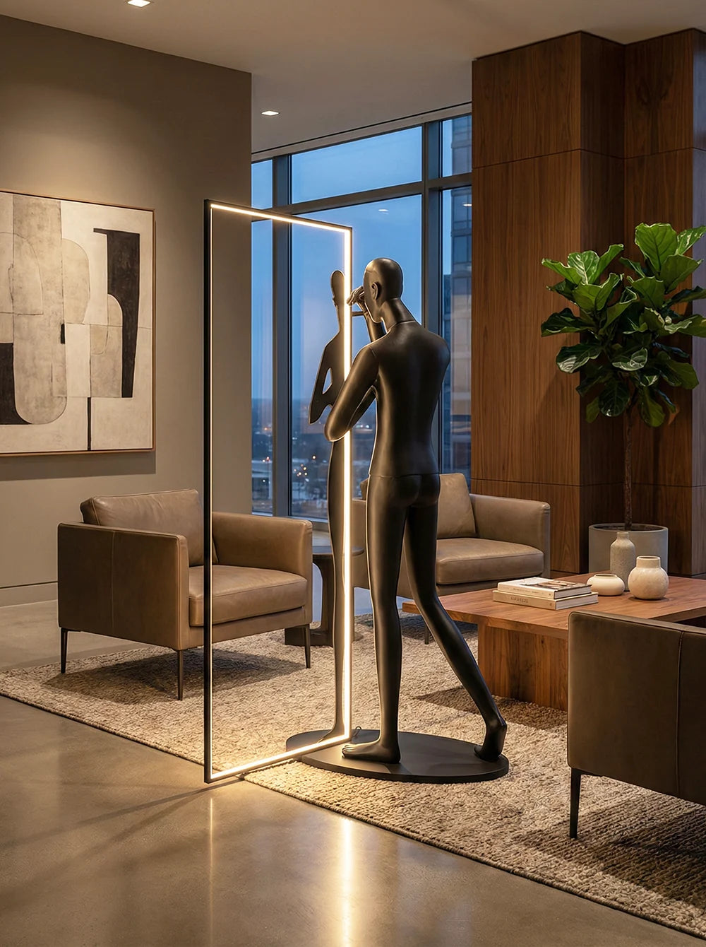 Human Mirror Sculpture Floor Lamp