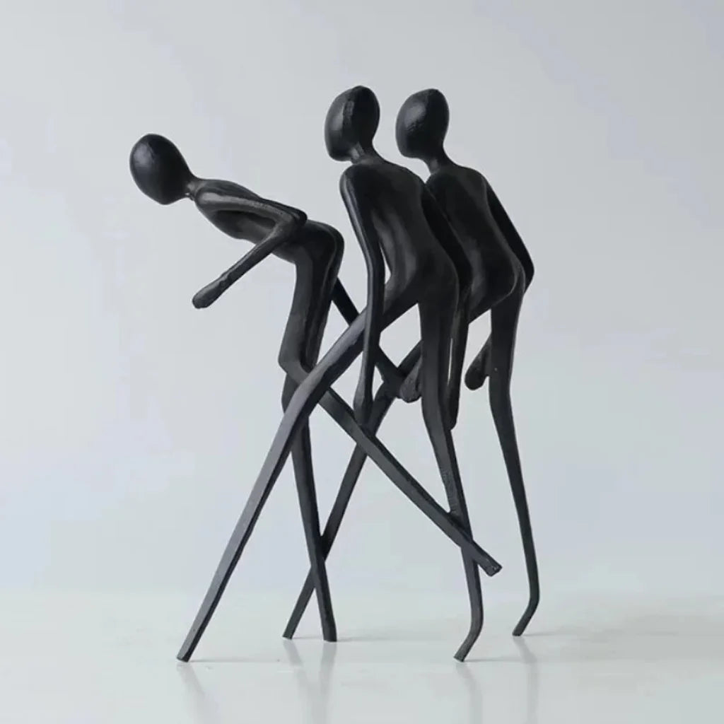 Human Sculpture Matte Black Iron Trio for Your Living Room