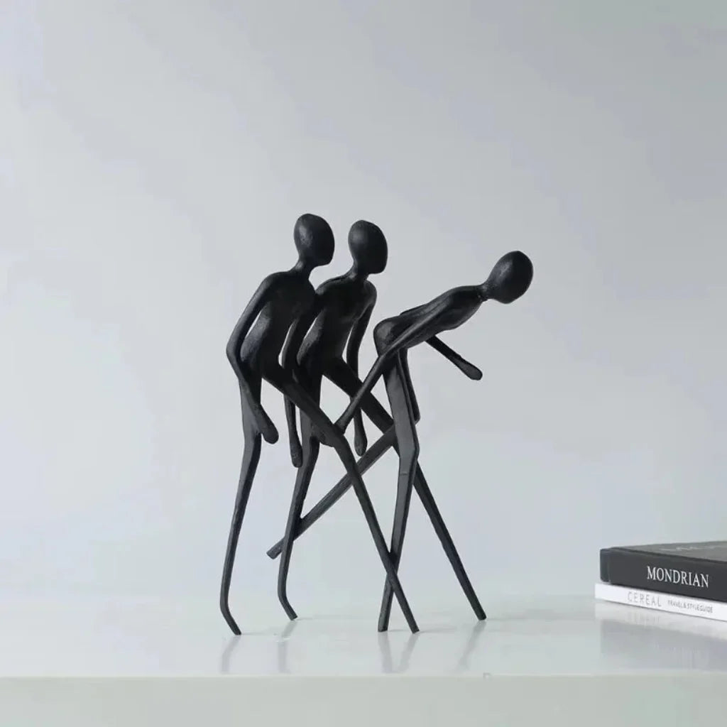 Human Sculpture Matte Black Iron Trio for Your Living Room