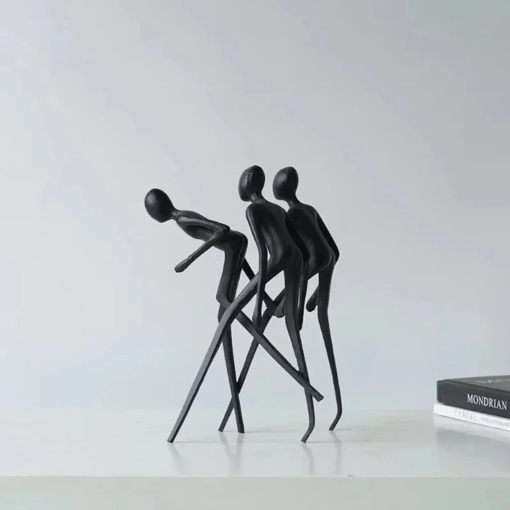 Human Sculpture Matte Black Iron Trio for Your Living Room
