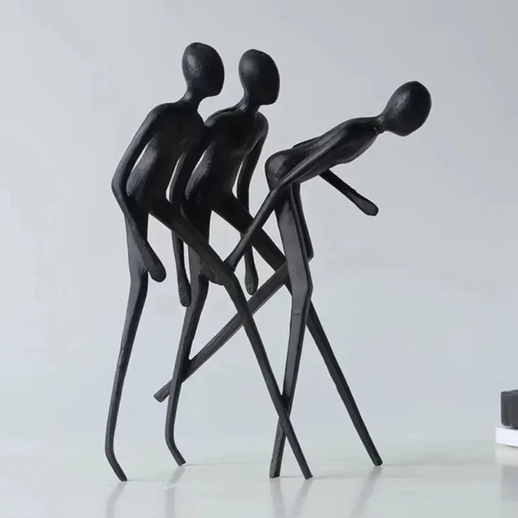 Human Sculpture Matte Black Iron Trio for Your Living Room