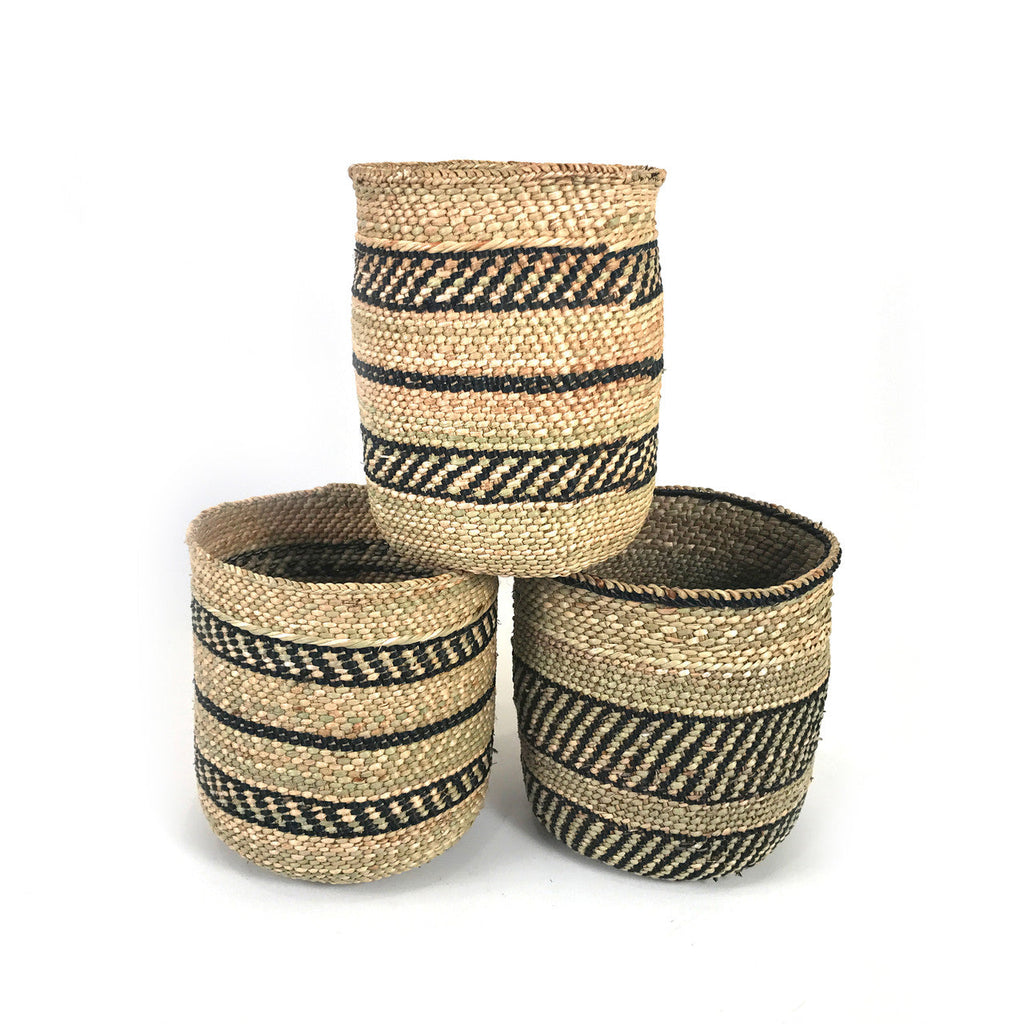 Natural African Iringa woven basket with Black Stripe