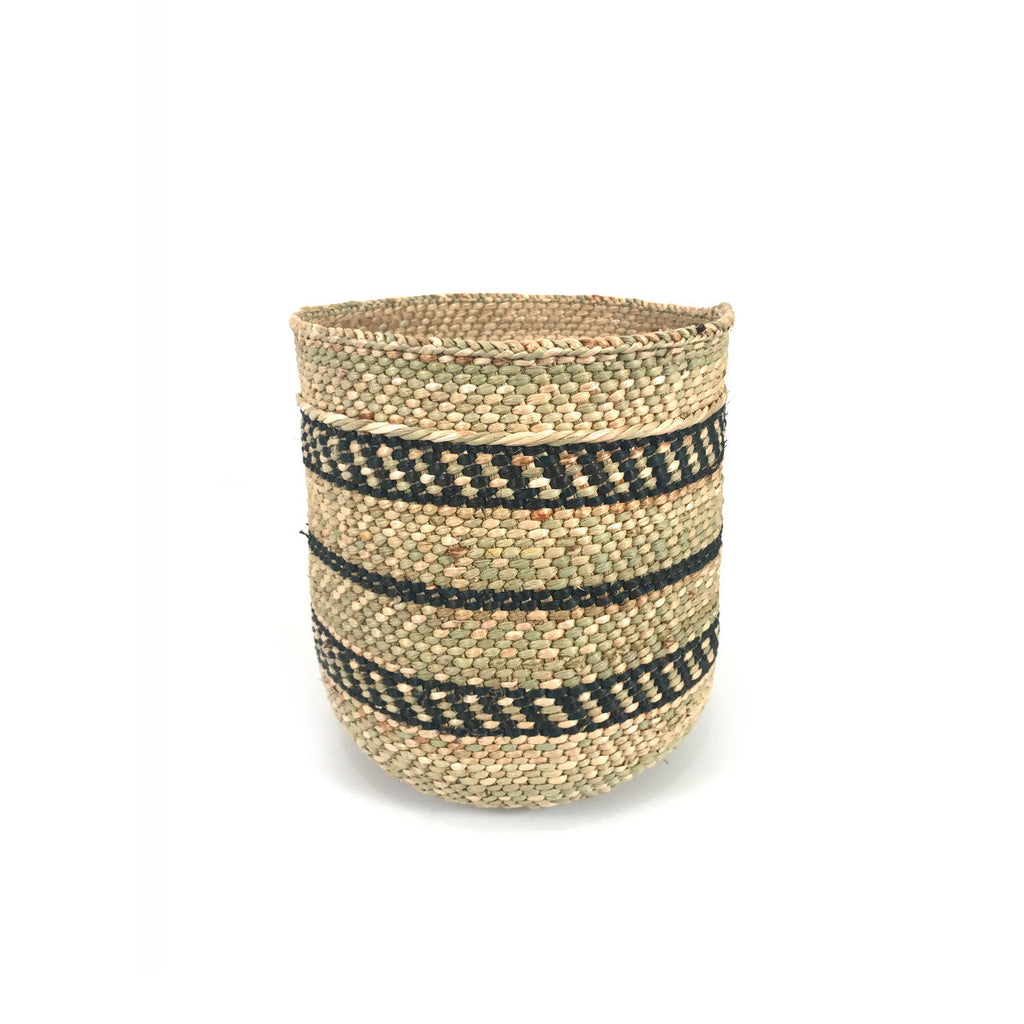 Natural African Iringa woven basket with Black Stripe