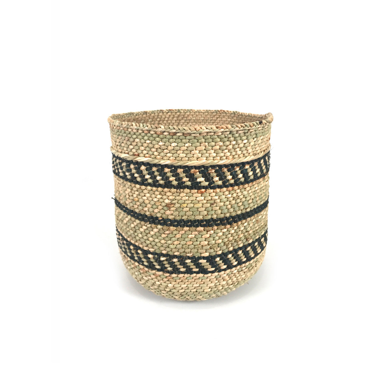 Natural African Iringa woven basket with Black Stripe