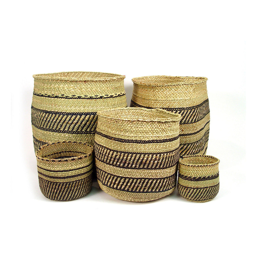 Natural African Iringa woven basket with Black Stripe