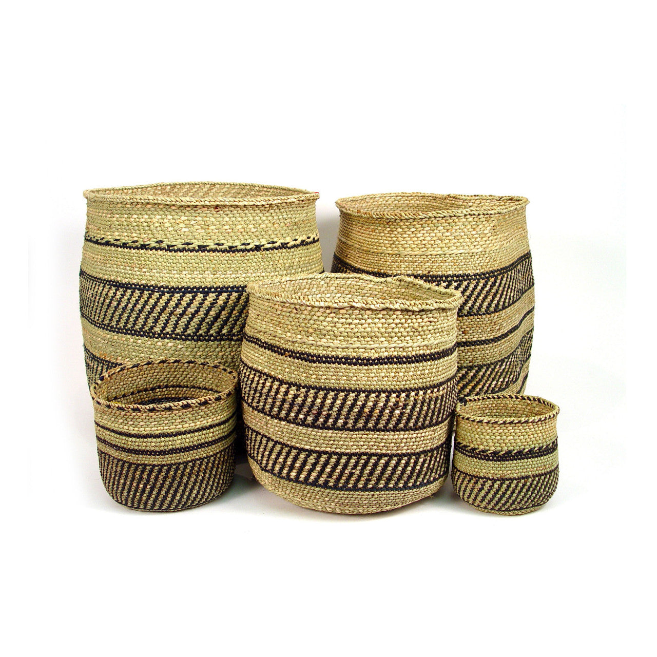 Natural African Iringa woven basket with Black Stripe