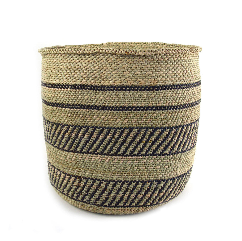 Natural African Iringa woven basket with Black Stripe