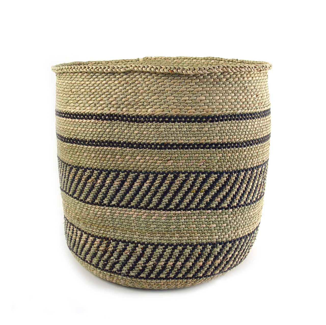 Natural African Iringa woven basket with Black Stripe