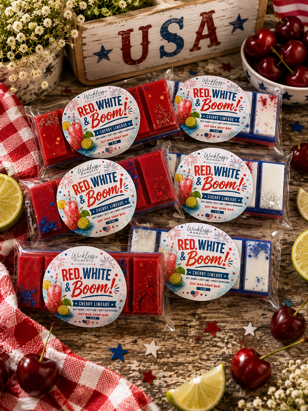 Red, White & Boom! Cherry Limeade Soy Wax Snap Bar | 2 oz