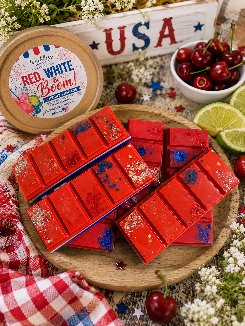Red, White & Boom! Cherry Limeade Soy Wax Snap Bar | 2 oz