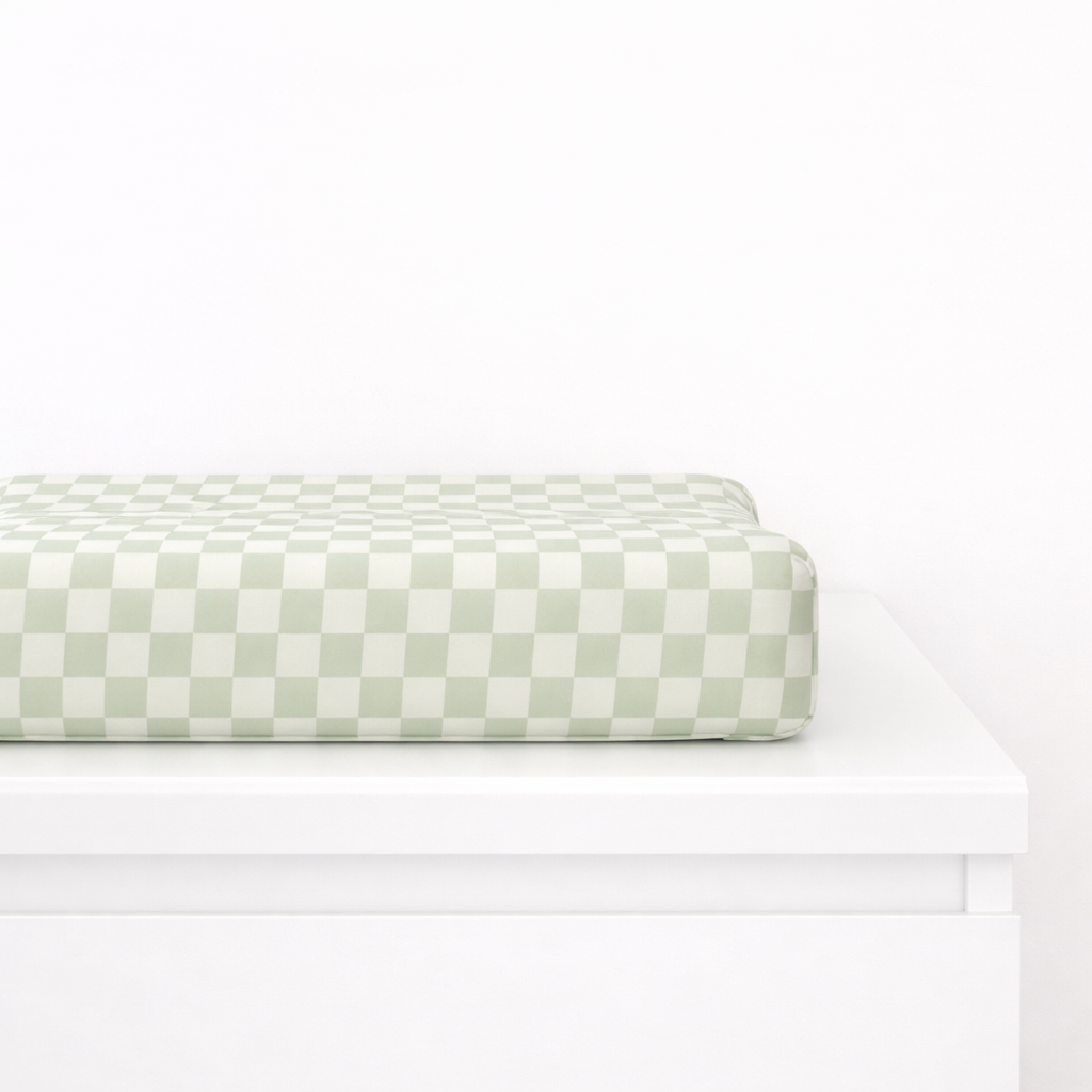 Green White Checkered Changing Pad Cover