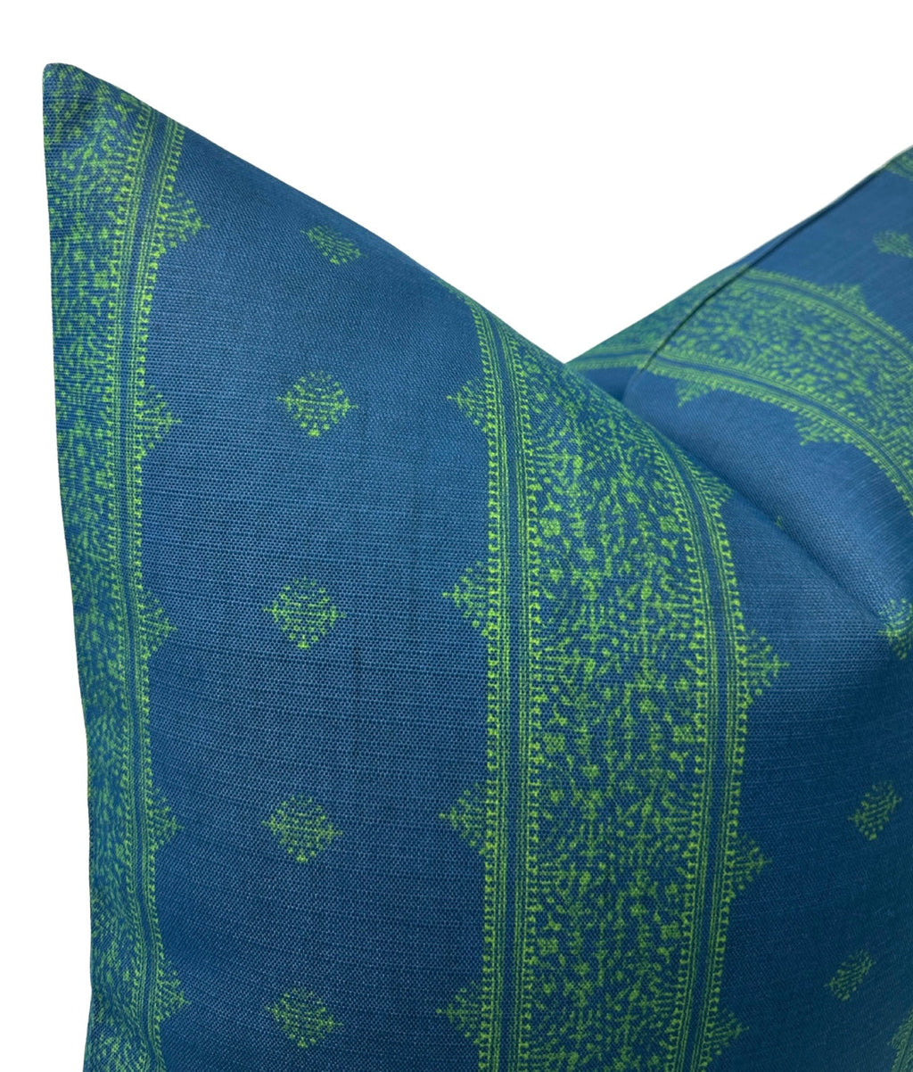 Fez Pillow Cover in Green Indigo, Indoor Outdoor Pillow, Peter Dunham Textiles