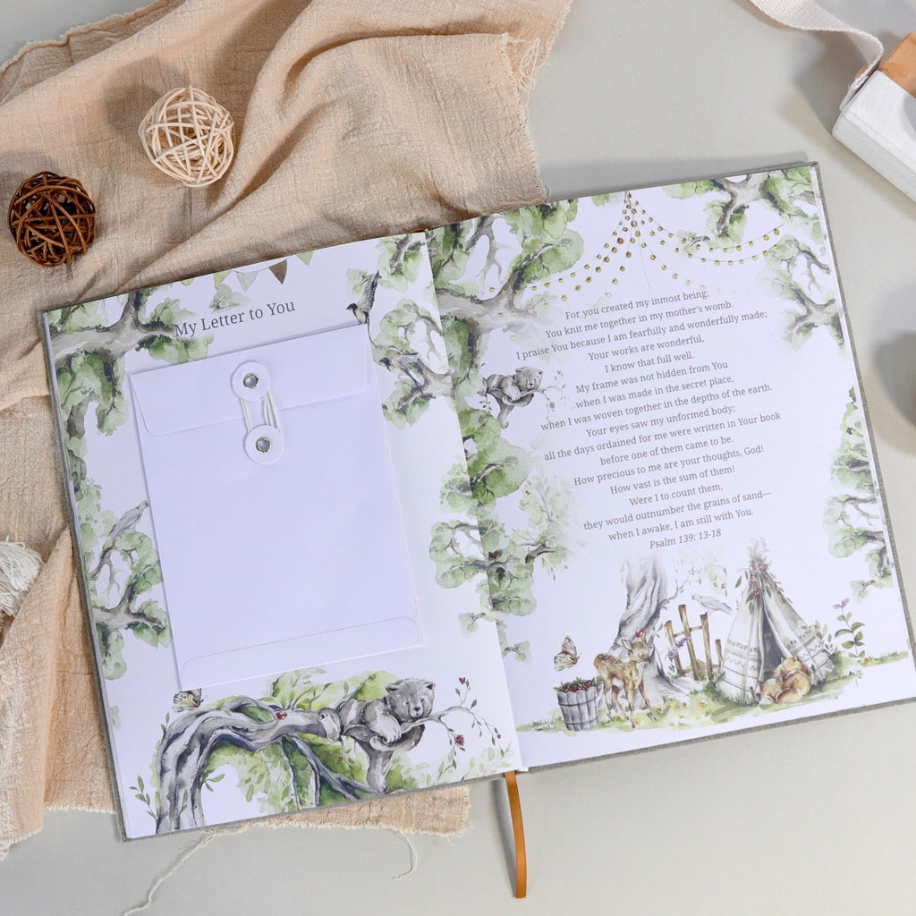The Story of You: Fearfully and Wonderfully Made (Bear Forest) - Linen Baby Keepsake Book with Storage Box