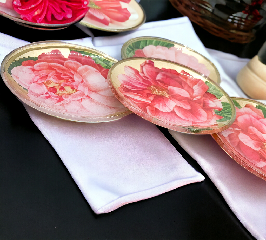 Rose Decoupage Trinket Tray with Gold Leaf