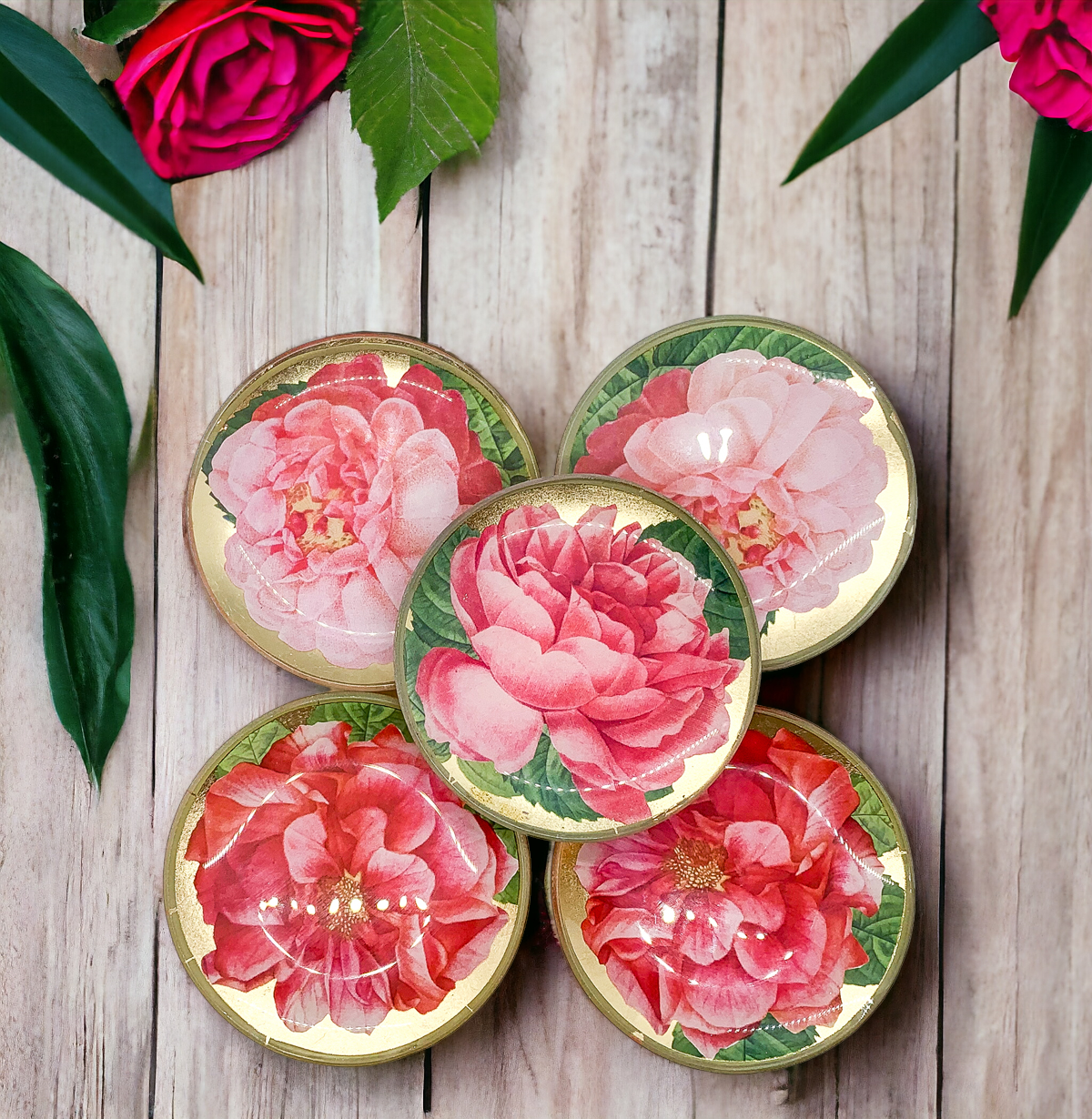 Rose Decoupage Trinket Tray with Gold Leaf