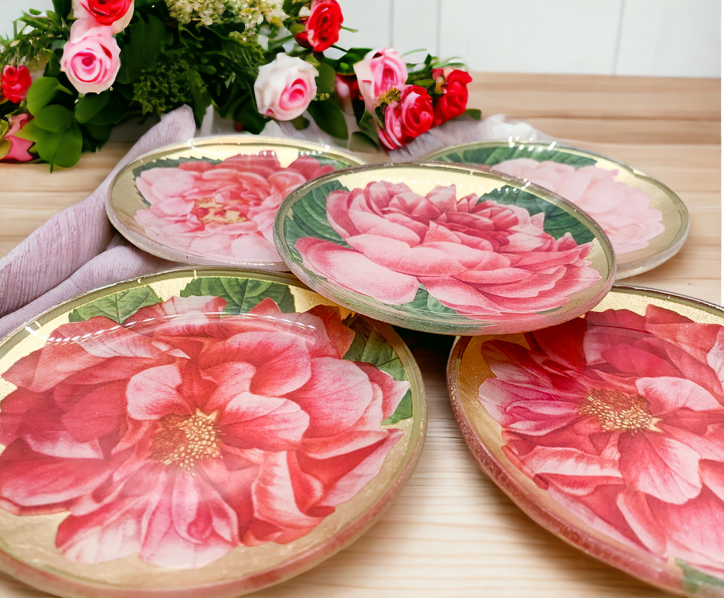 Rose Decoupage Trinket Tray with Gold Leaf