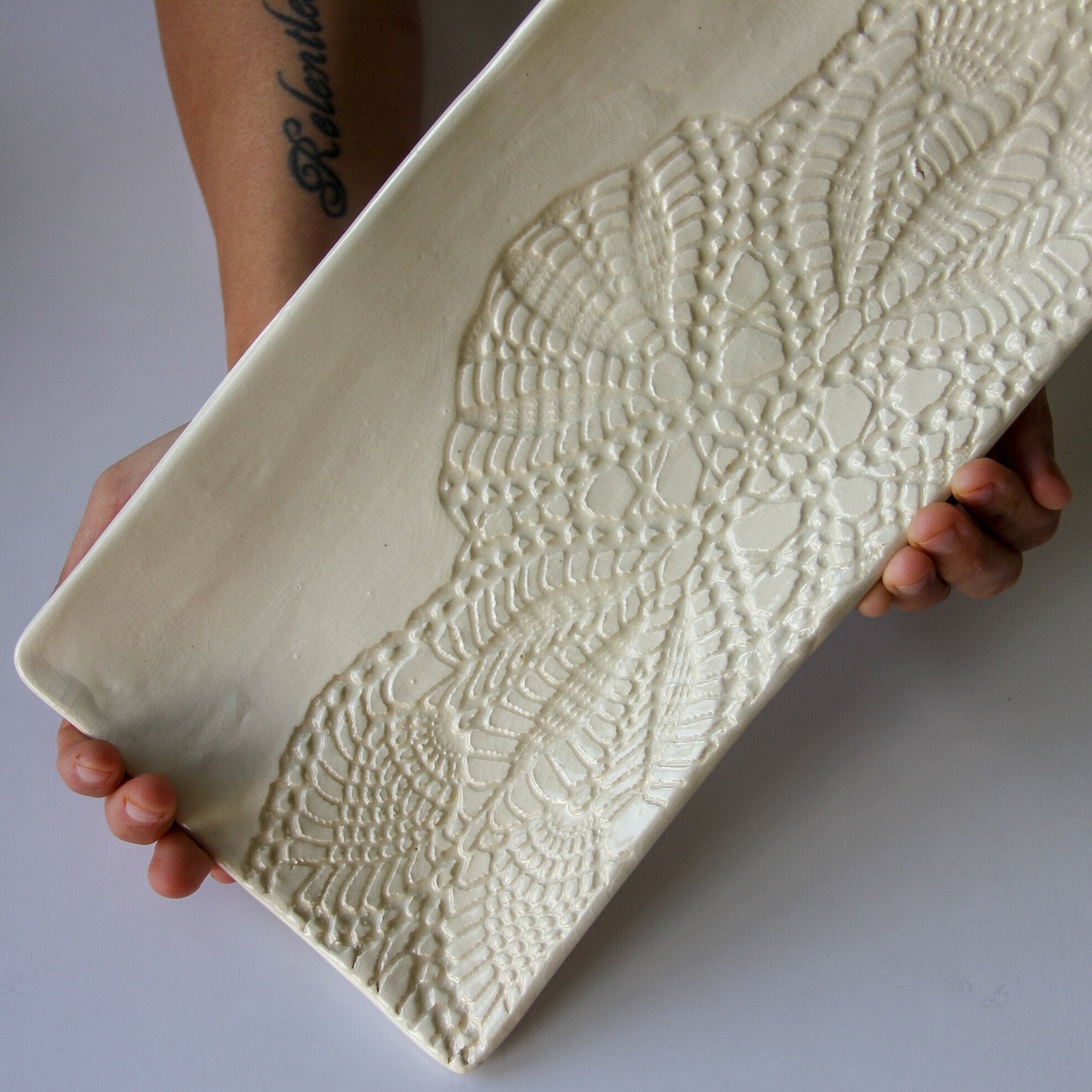 Large Lace-Pressed Rectangular Platter