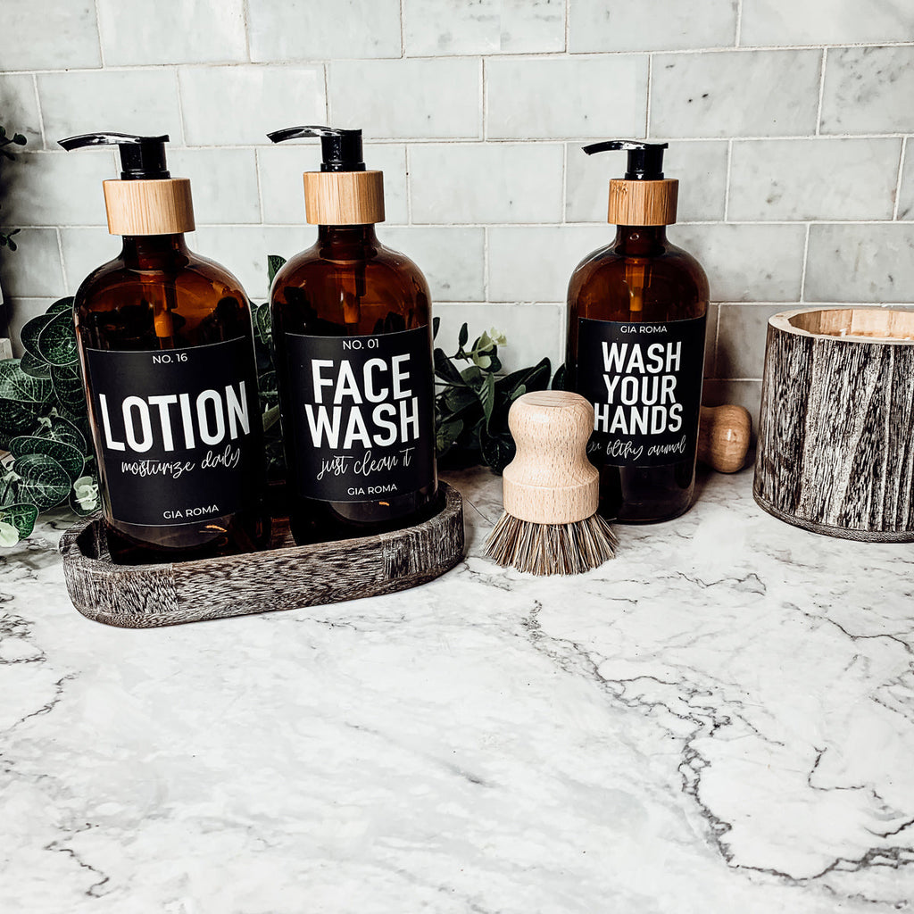 Amber Glass Refillable Soap Dispenser — 16 oz
