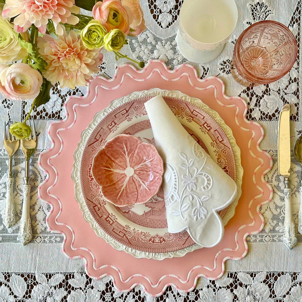 SOLACE PINK SCALLOPED FAUX LEATHER PLACEMAT (Set Of 4)