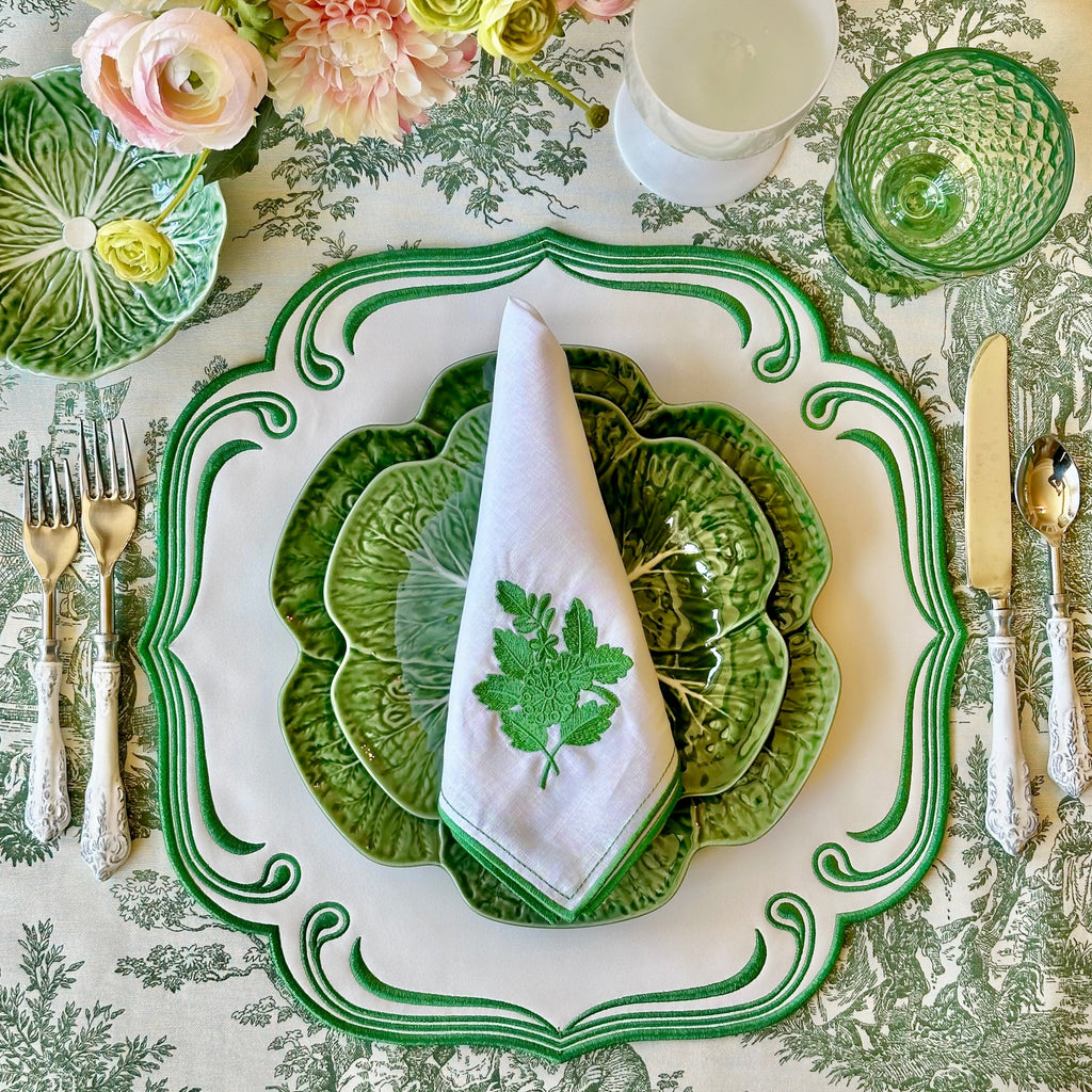 ROYAL WHITE GREEN TRIM SQUARE FAUX LEATHER PLACEMAT (Set Of 4)