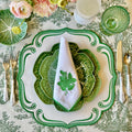 ROYAL WHITE GREEN TRIM SQUARE FAUX LEATHER PLACEMAT (Set Of 4)