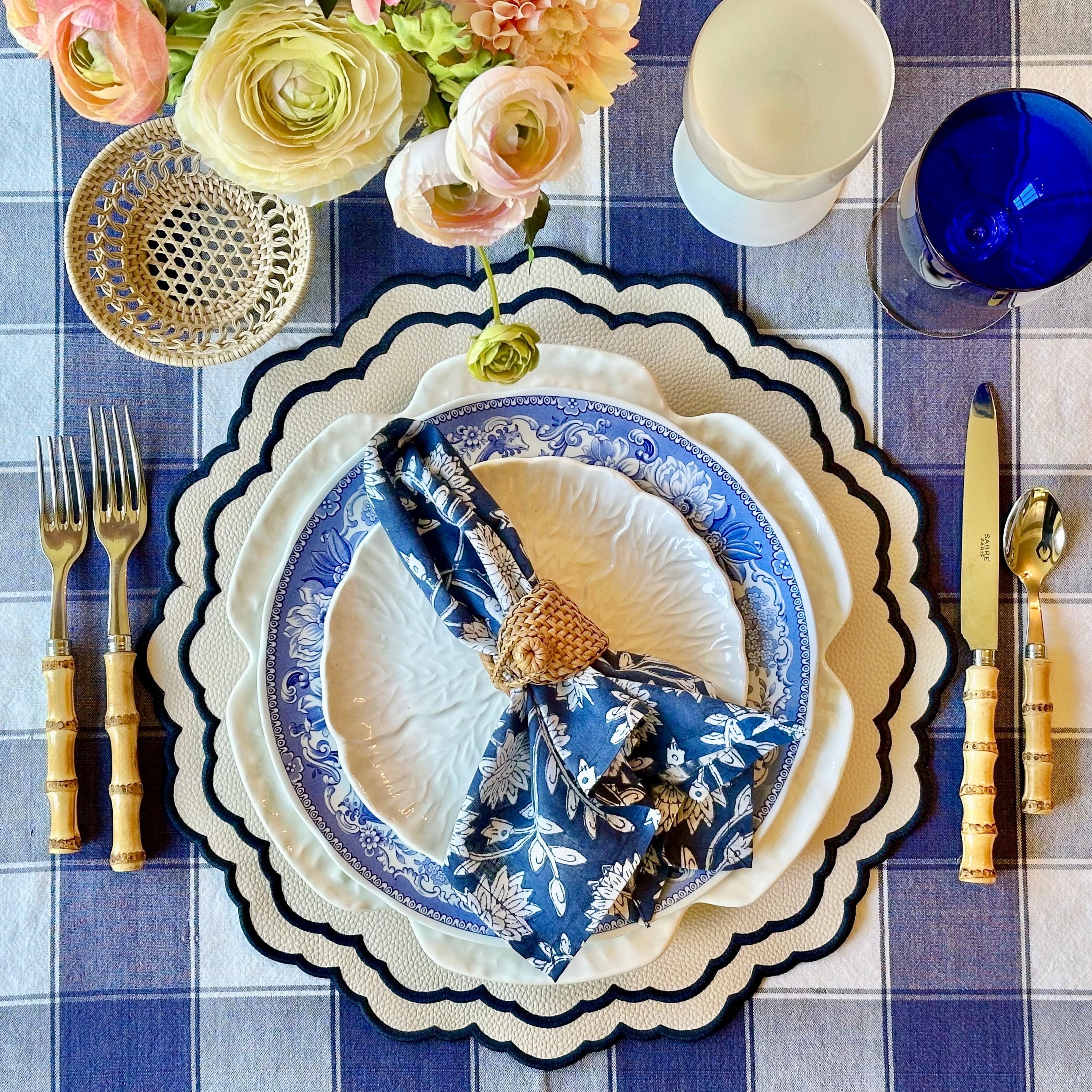 SCARLET WHITE & NAVY BLUE FAUX LEATHER PLACEMAT (Set Of 4)